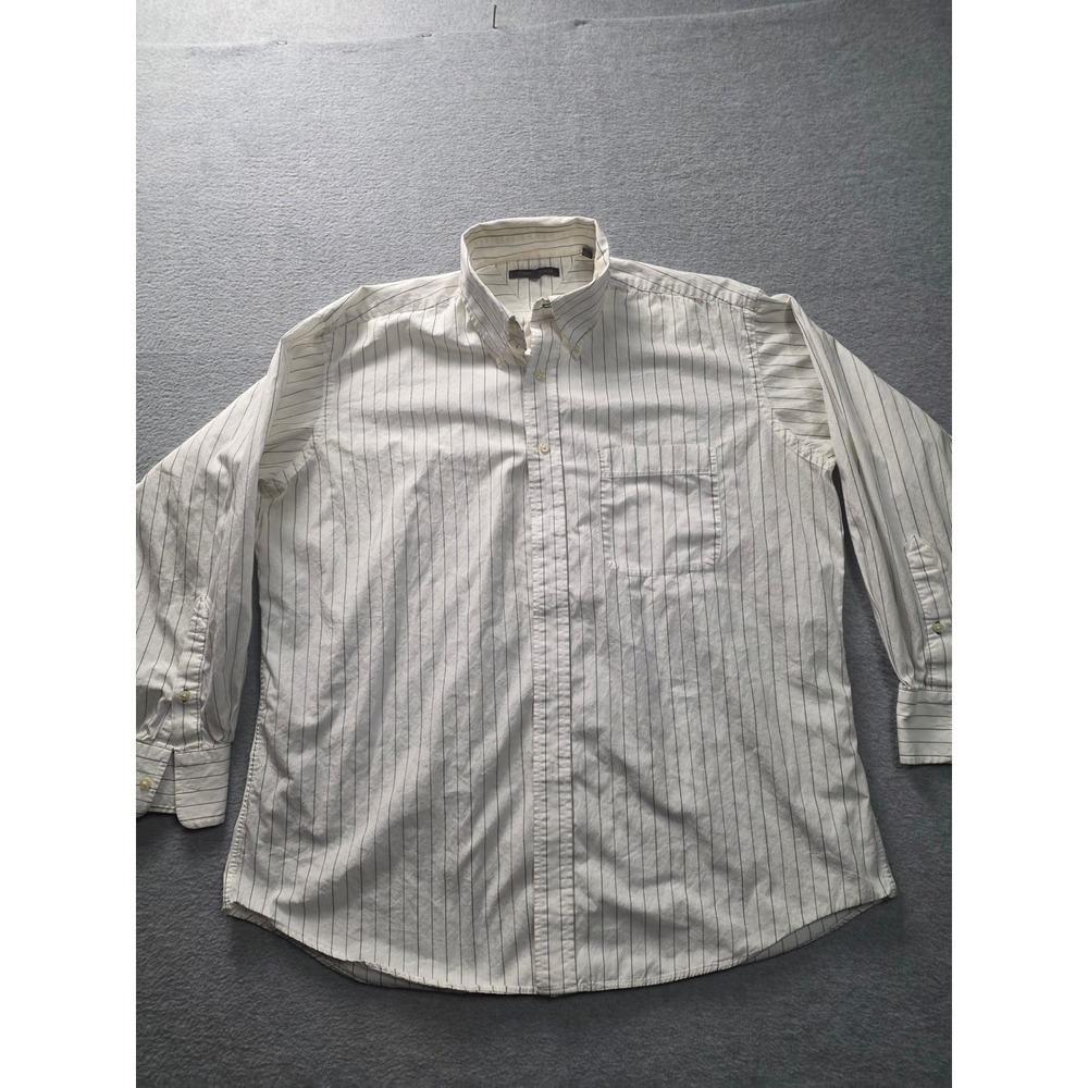 Tommy Hilfiger Mens White Black Pinstripe Button Down Shirt 16.5 32/33 Cotton‎